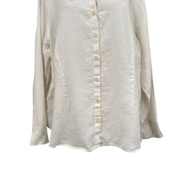 FLAX by Jeanne Engelhart Size 1G 1X White Button Down Shirt Lagenlook Top Linen - Picture 3 of 16